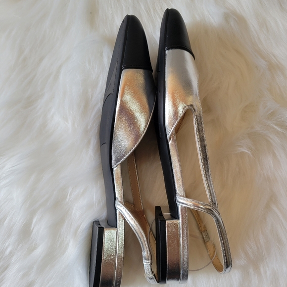 Marc Fisher Silver and Black Slingback Flats - Picture 5 of 6